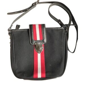 Chaps‎ Black Crossbody Bag Red White Stripe Preppy School Americana